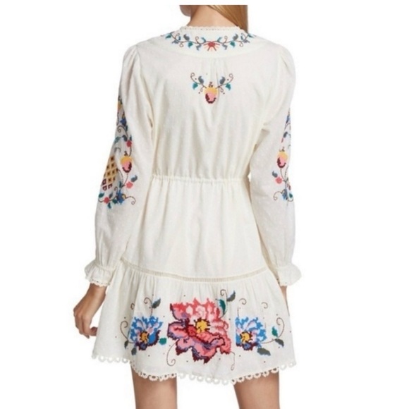 Farm Rio Macaw Cross Stitch Embroidered White Mini Dress- Size Small - Picture 3 of 16